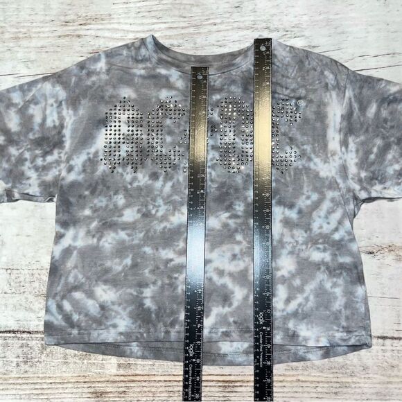 AC/DC Gray Tie Dye Embellished Rhinestone Studded Crop Top Women’s Medium - Picture 3 of 6